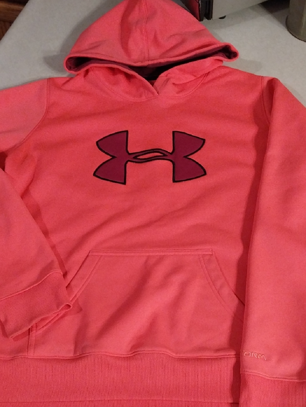 Under Armour Coral-Pink Pullover Hoodie with Contrast Logo